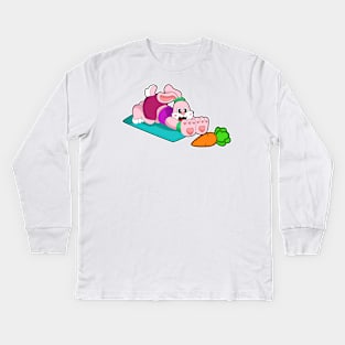 Rabbit with Carrot at Yoga on Yoga mat Kids Long Sleeve T-Shirt